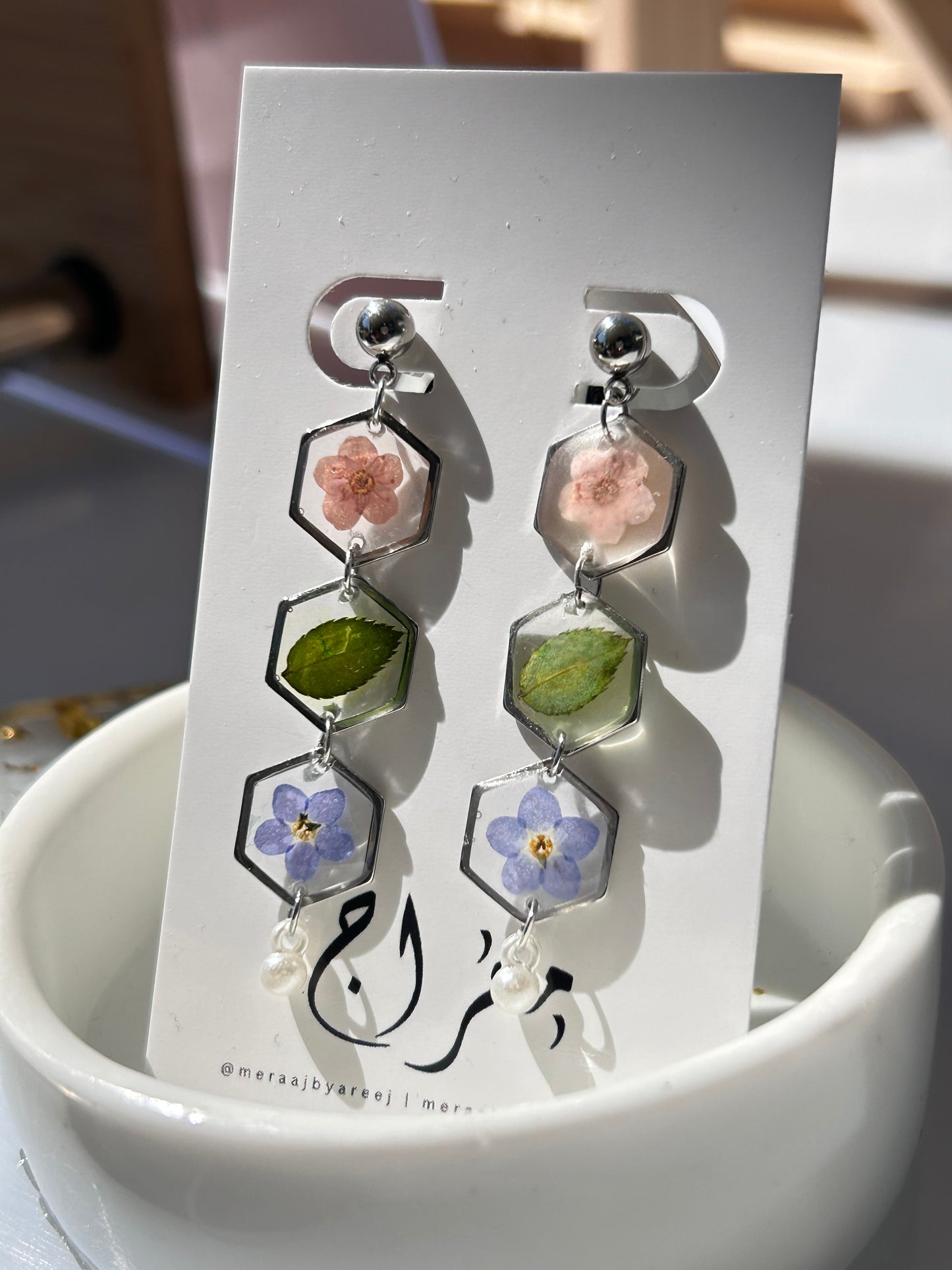 Forget me not & Plum Blossom Drop Earrings
