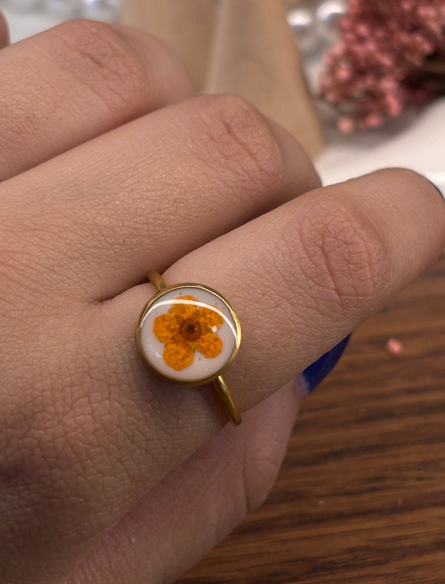 Orange Plum Blossom Ring - Adjustable