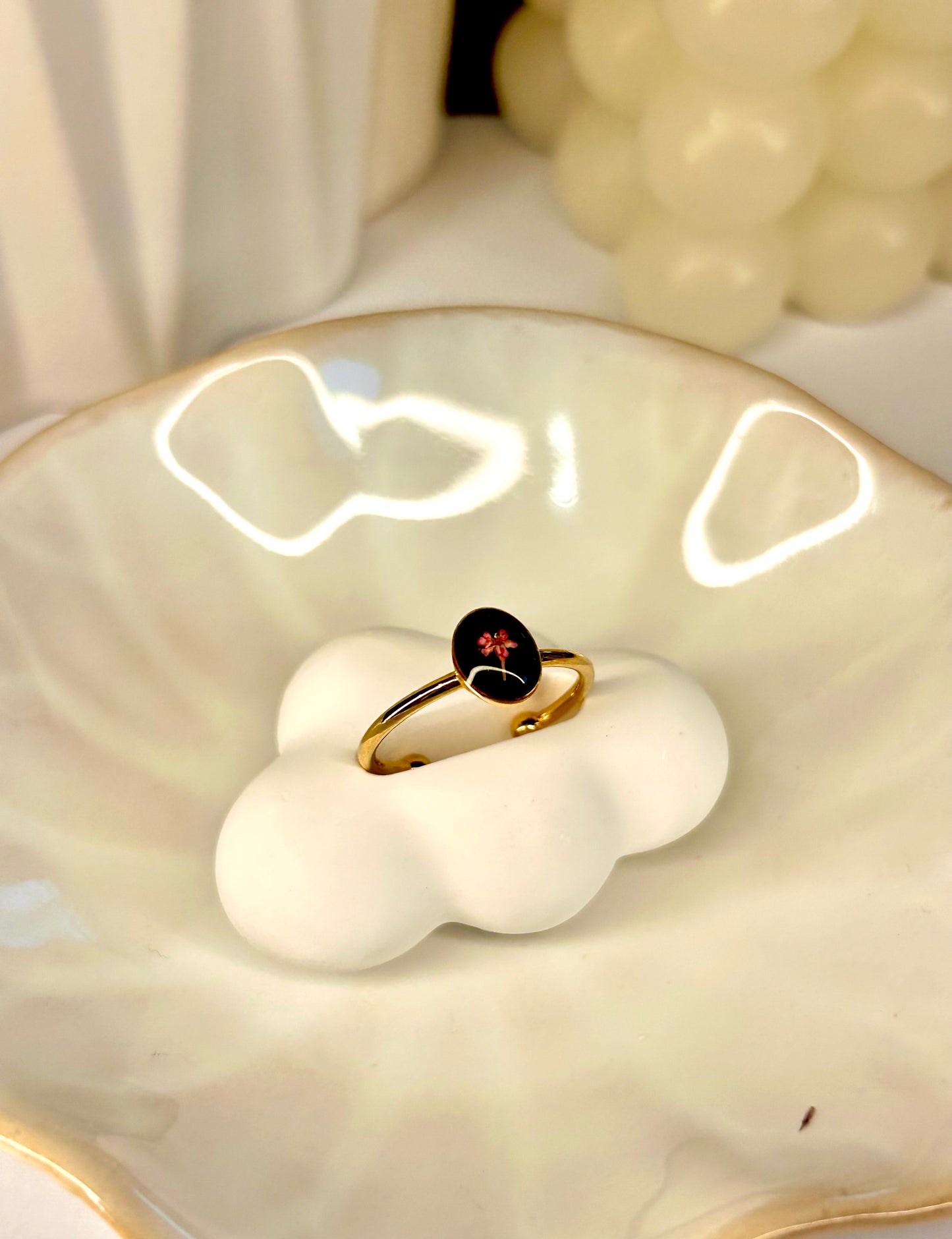 Mini Oval Ring - Queen Anne’s Lace - Adjustable