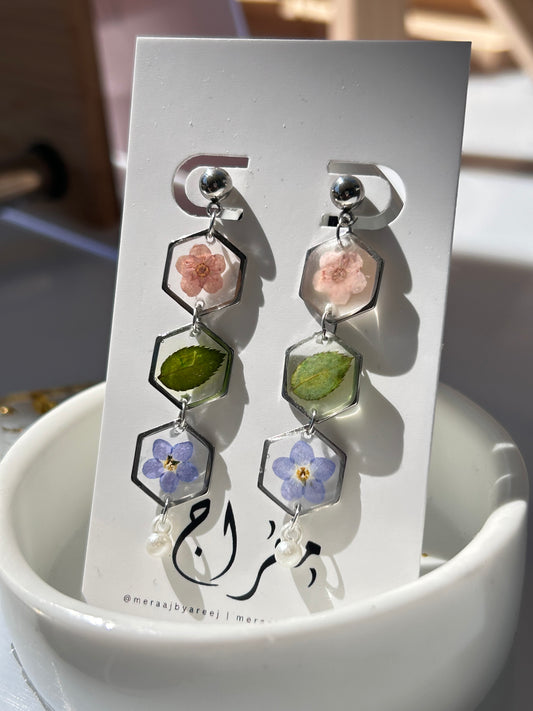 Forget me not & Plum Blossom Drop Earrings